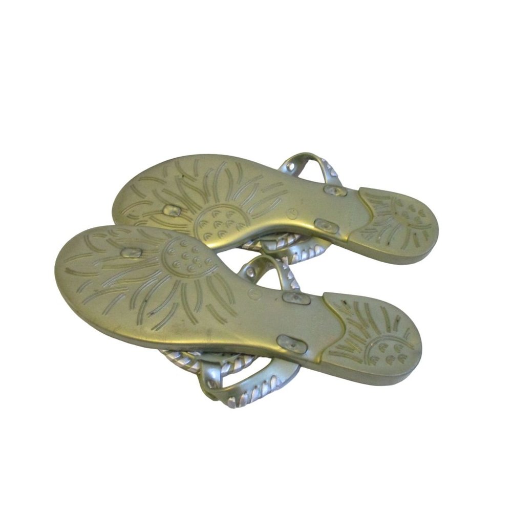SAC*Jack Rogers Green and Silver Metallic Medallion Motif Thong Sandal - Picture 5 of 5
